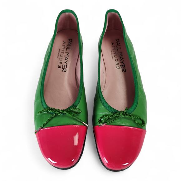 Paul Mayer Attitudes Bravo Ballet Flats Size 9B Green Leather Patent Cap Toe - Picture 3 of 12